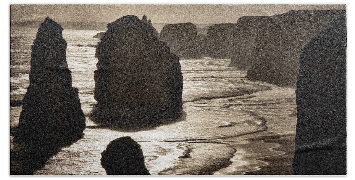 Australia Beach Towel featuring the photograph Twelve Apostles #3 - Black and White by Stuart Litoff