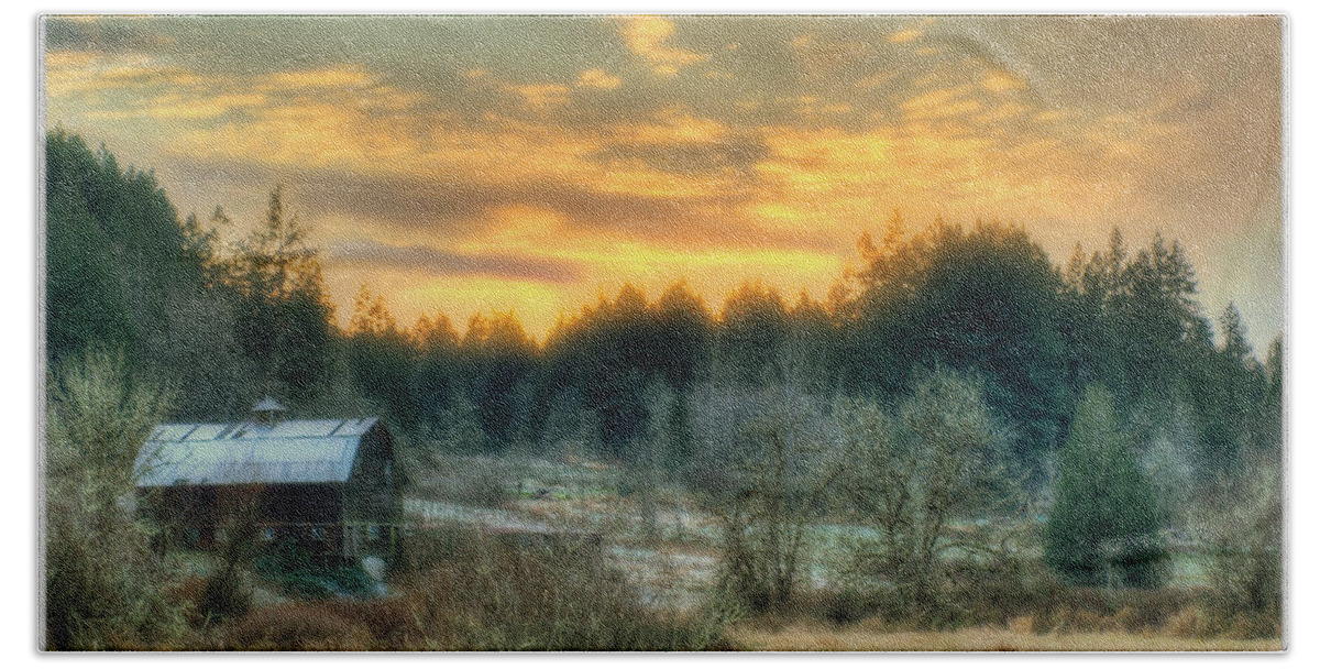 Barn Beach Towel featuring the photograph Twilight in the Valley by Jeff Cook