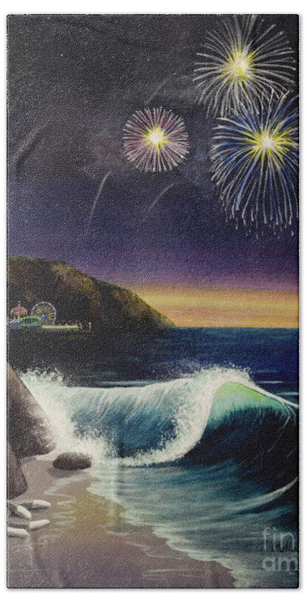 Amusement Pier Beach Towel featuring the painting Twilight's Last Gleaming by Jack Malloch