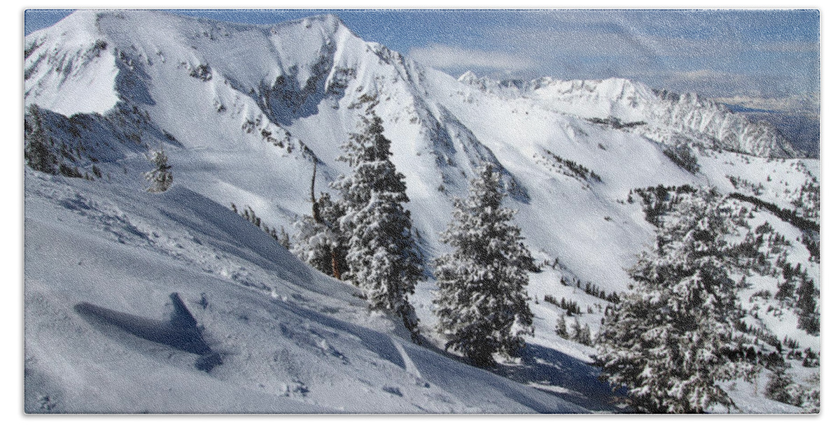 Landscape Beach Towel featuring the photograph Twin Peaks from Hidden Peak by Brett Pelletier