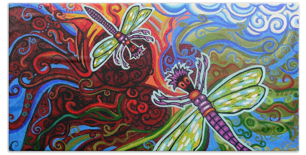 Dragonfly Beach Sheet featuring the painting Two Dragonflies by Genevieve Esson