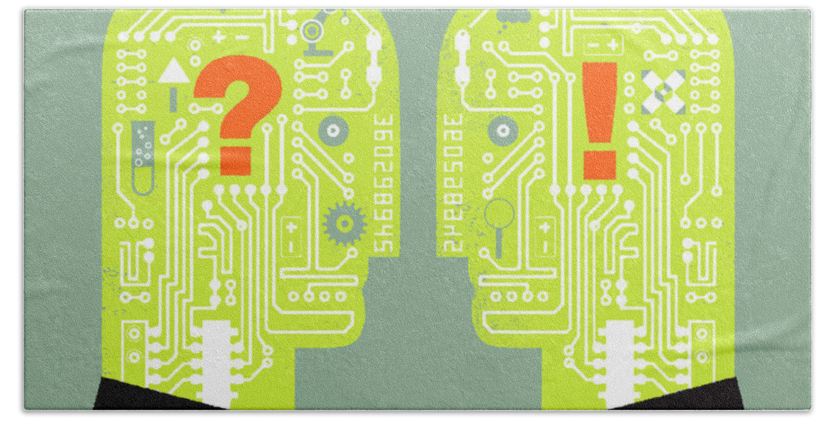 Adult Beach Towel featuring the photograph Two Men Face To Face With Circuit Board by Ikon Ikon Images