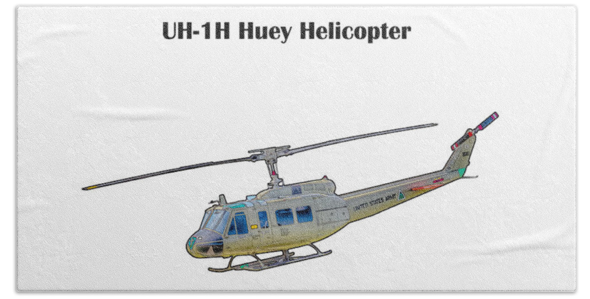 Huey Helicopter Beach Towel featuring the digital art UH-IH Huey Helicopter by Barry Jones