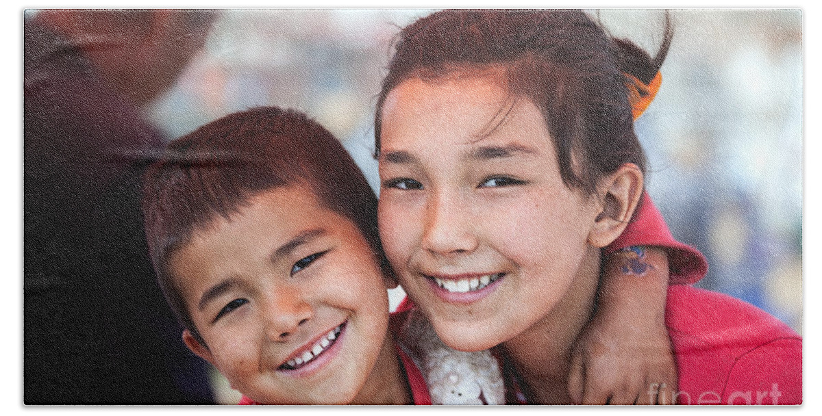 China Beach Towel featuring the photograph Uighur children at Kashgar market Xinjiang China by Matteo Colombo