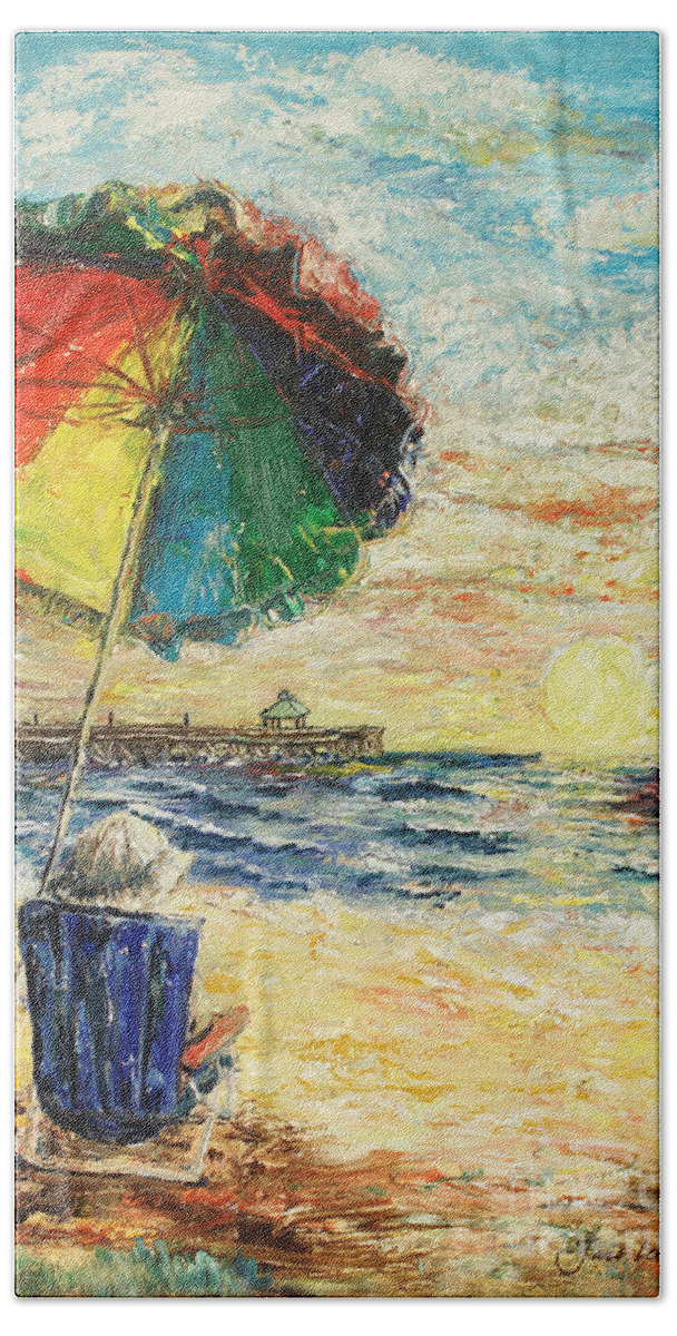 Umbrella Beach Towel featuring the painting Umbrella Sunrise by Janis Lee Colon