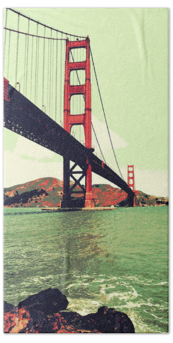 Golden Gate Bridge Beach Towel featuring the photograph Under the Golden Gate by Michelle Calkins