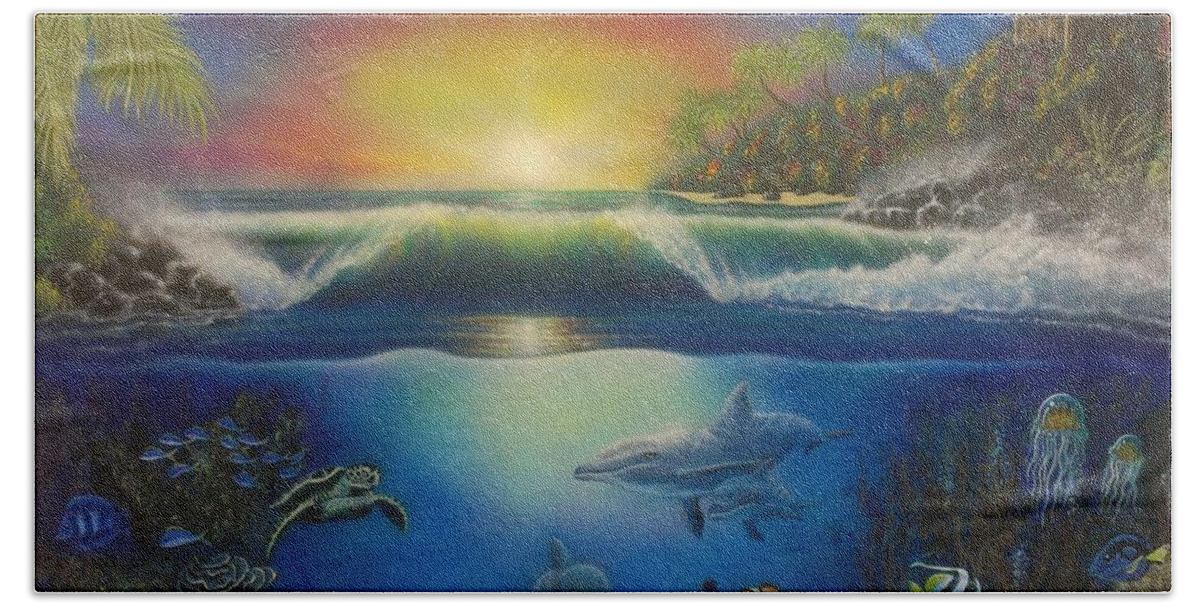 Tropical Scene Beach Towel featuring the painting Underwater Paradise by Darren Robinson