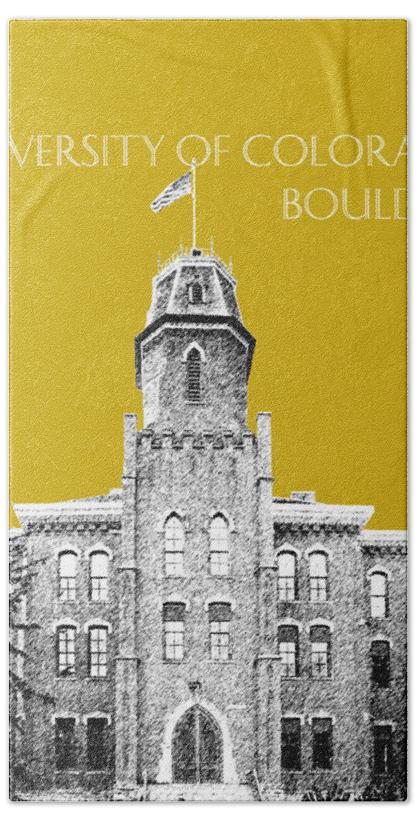 University Beach Towel featuring the digital art University of Colorado Boulder - Gold by DB Artist