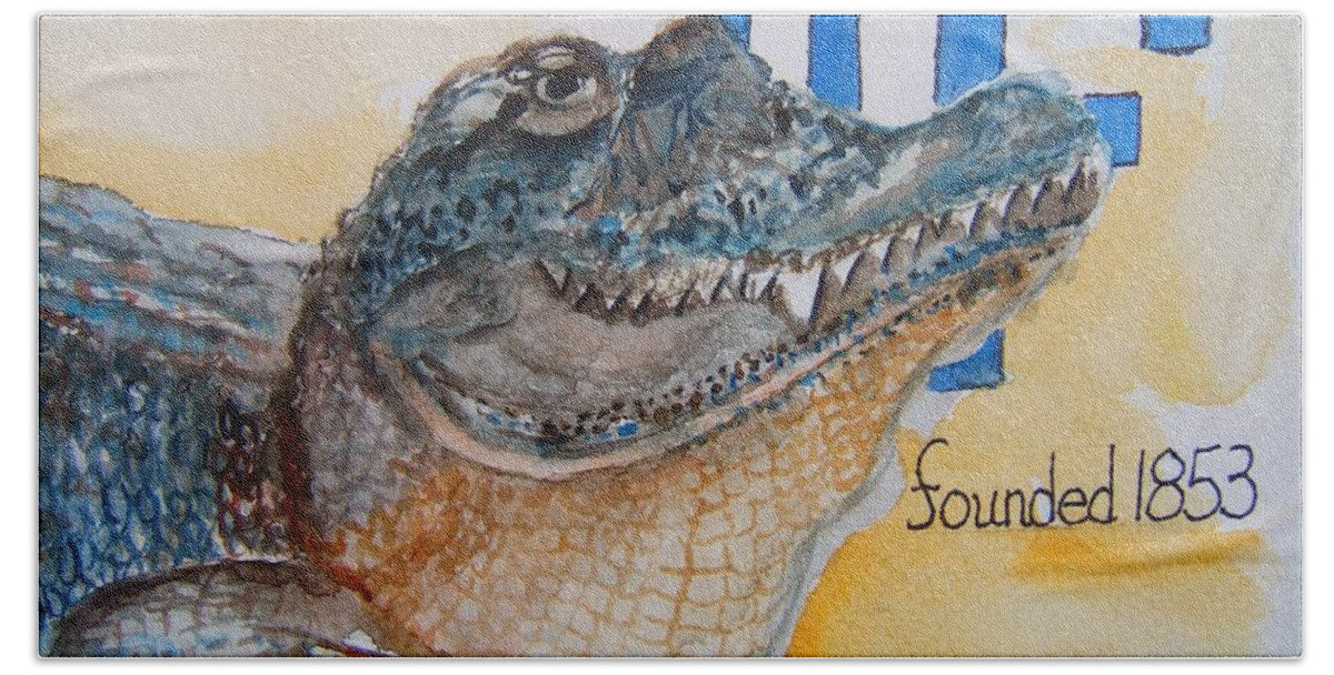 Florida Gator Beach Towel featuring the painting University of Florida by Elaine Duras