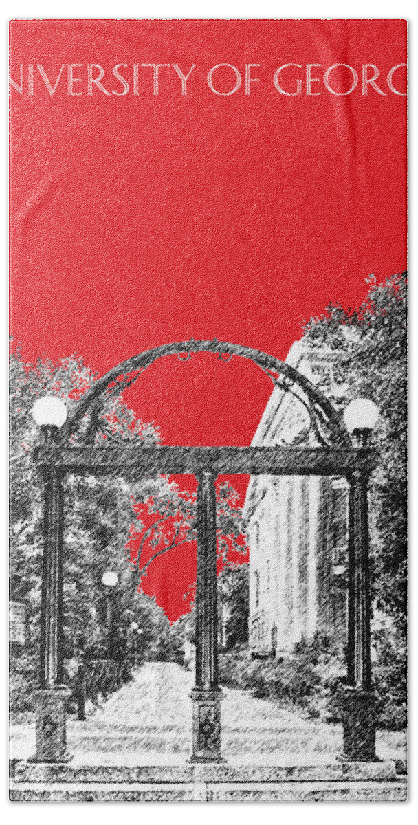 University Beach Towel featuring the digital art University of Georgia - Georgia Arch - Red by DB Artist