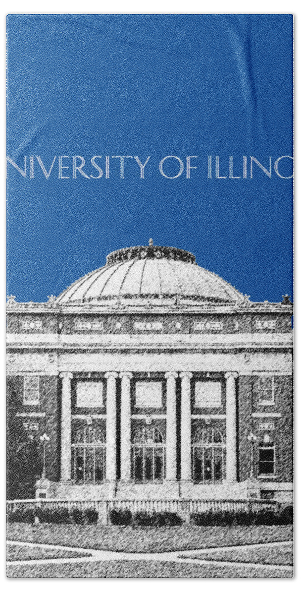 University Beach Towel featuring the digital art University of Illinois Foellinger Auditorium - Royal Blue by DB Artist