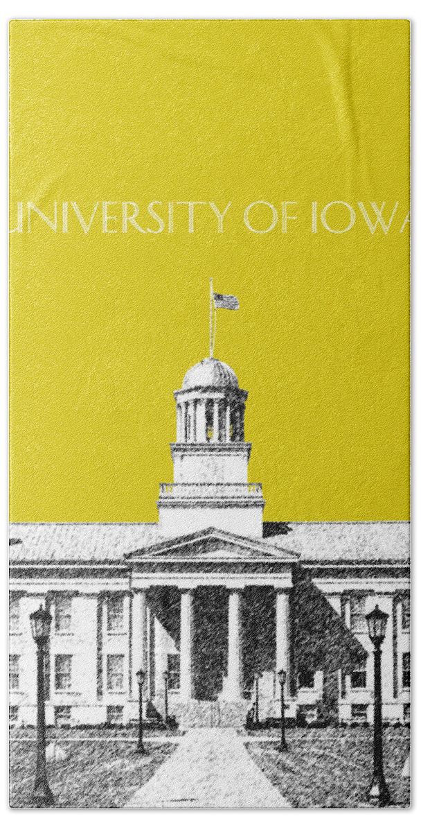 University Beach Towel featuring the digital art University of Iowa - Mustard Yellow by DB Artist