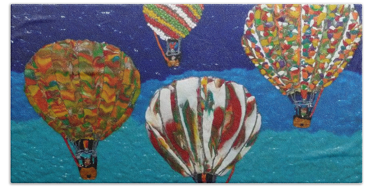 Balloon Beach Sheet featuring the mixed media Up Up and Away by Deborah Stanley