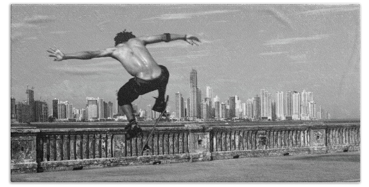 Skateboarder Beach Sheet featuring the photograph Urban flight 1 by James Brunker