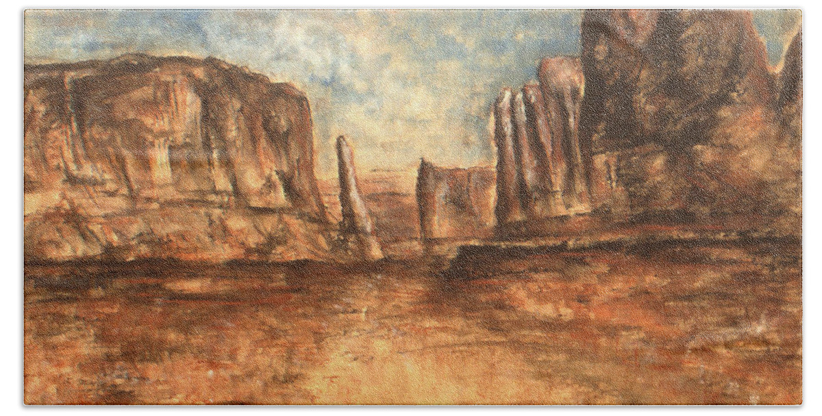 Landscape Beach Sheet featuring the painting Utah Red Rocks - Landscape Art Painting by Peter Potter