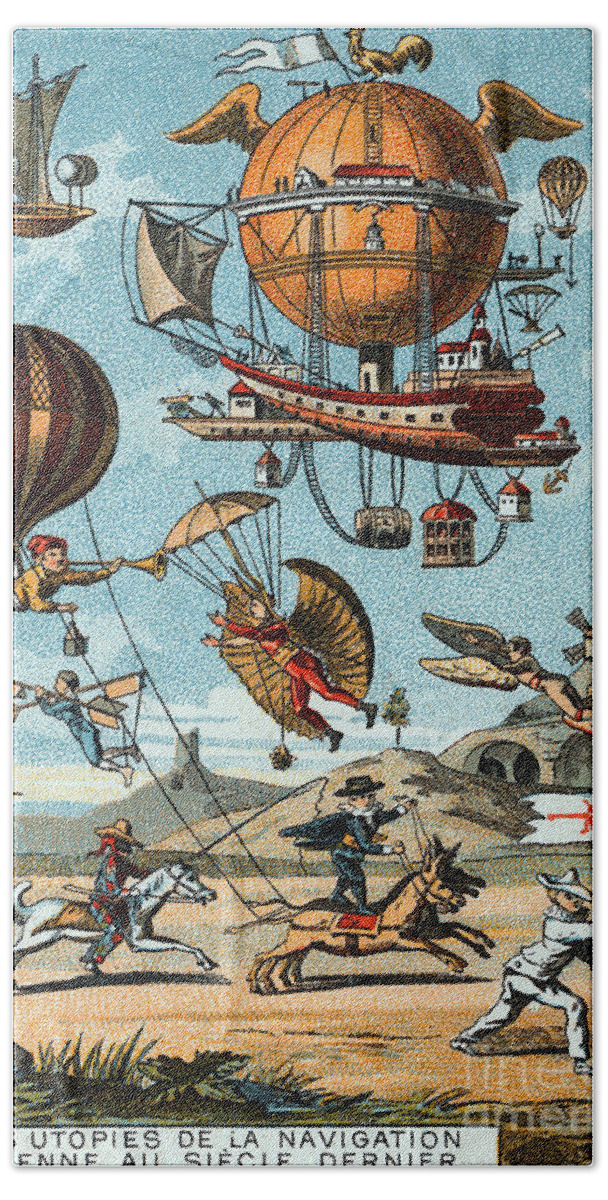Technology Beach Towel featuring the photograph Utopian Flying Machines 19th Century by Science Source