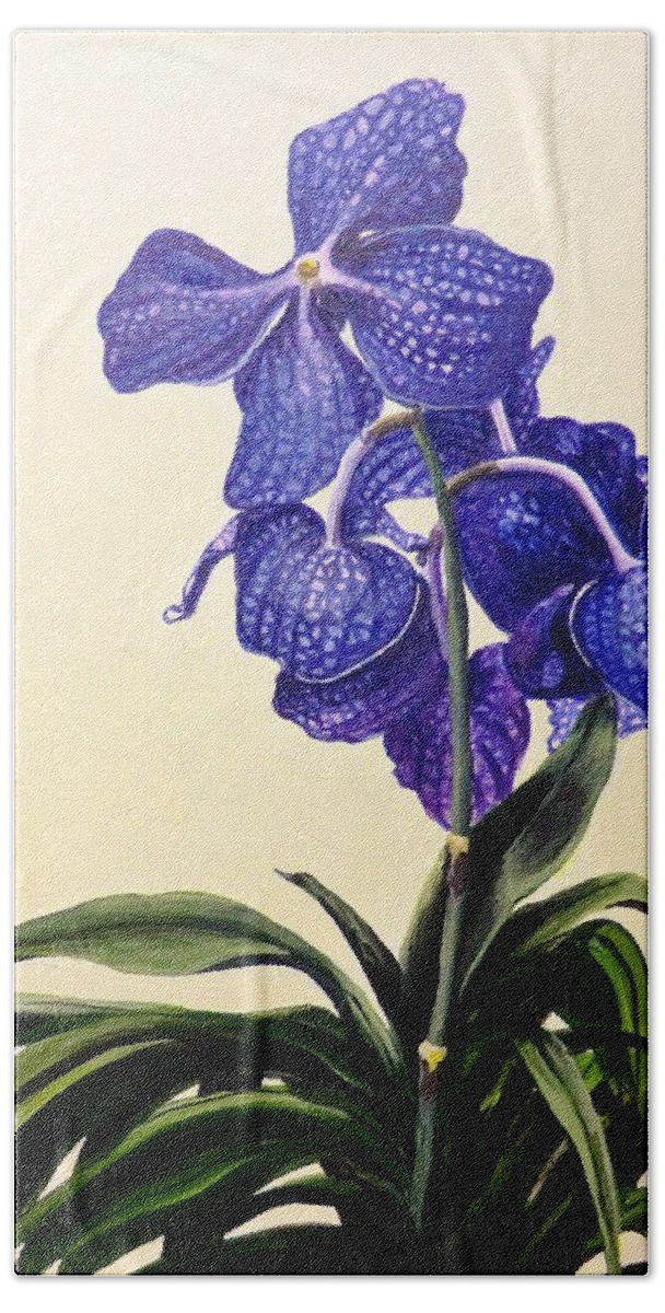 Vanda Sausai Blue Orchid Beach Towel featuring the painting Vanda Sausai Blue Orchid by Mary Palmer