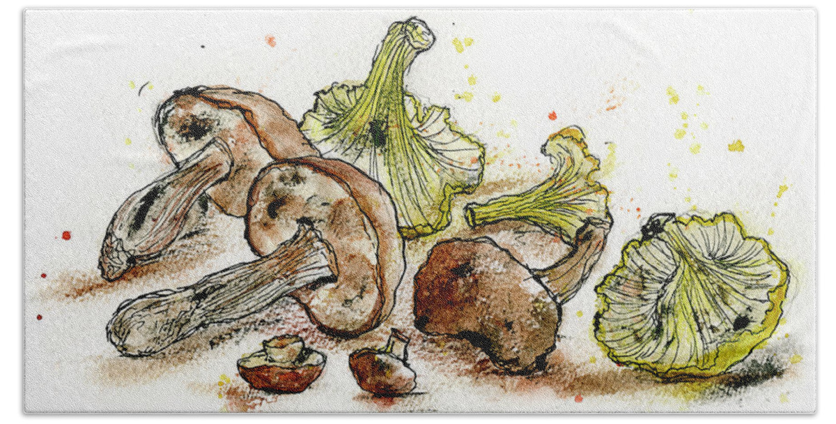Art Beach Towel featuring the painting Variety Of Wild Mushrooms by Ikon Ikon Images