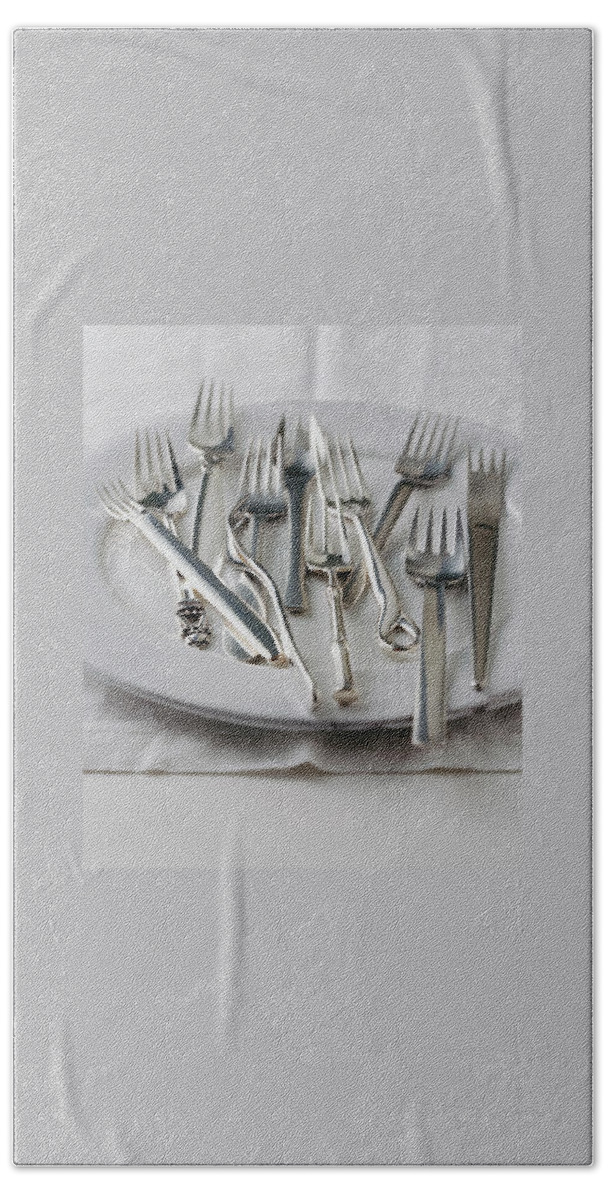 Various Forks On A Plate Beach Towel