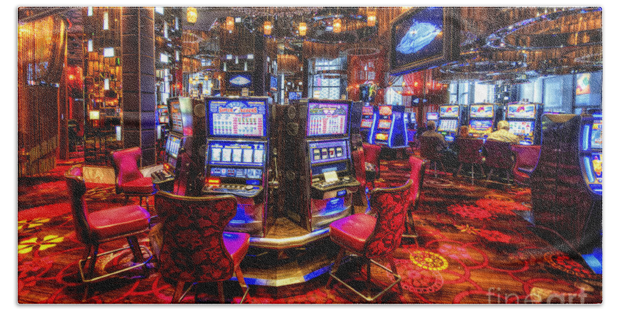 Art Beach Towel featuring the photograph Vegas Slot Machines 2.0 by Yhun Suarez