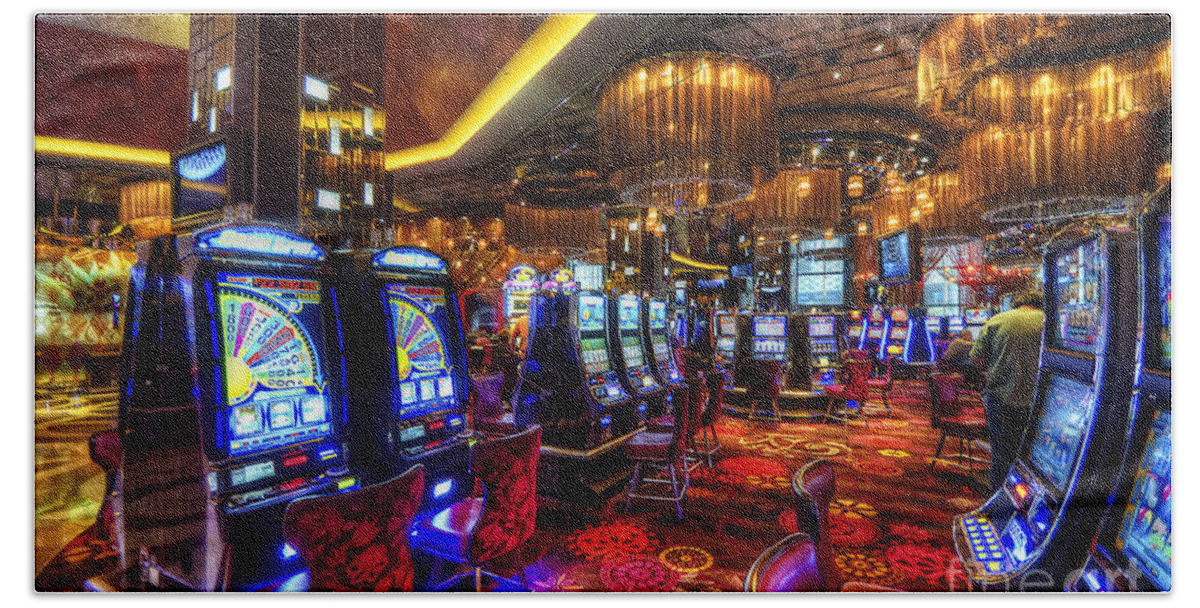 Art Beach Towel featuring the photograph Vegas Slot Machines by Yhun Suarez