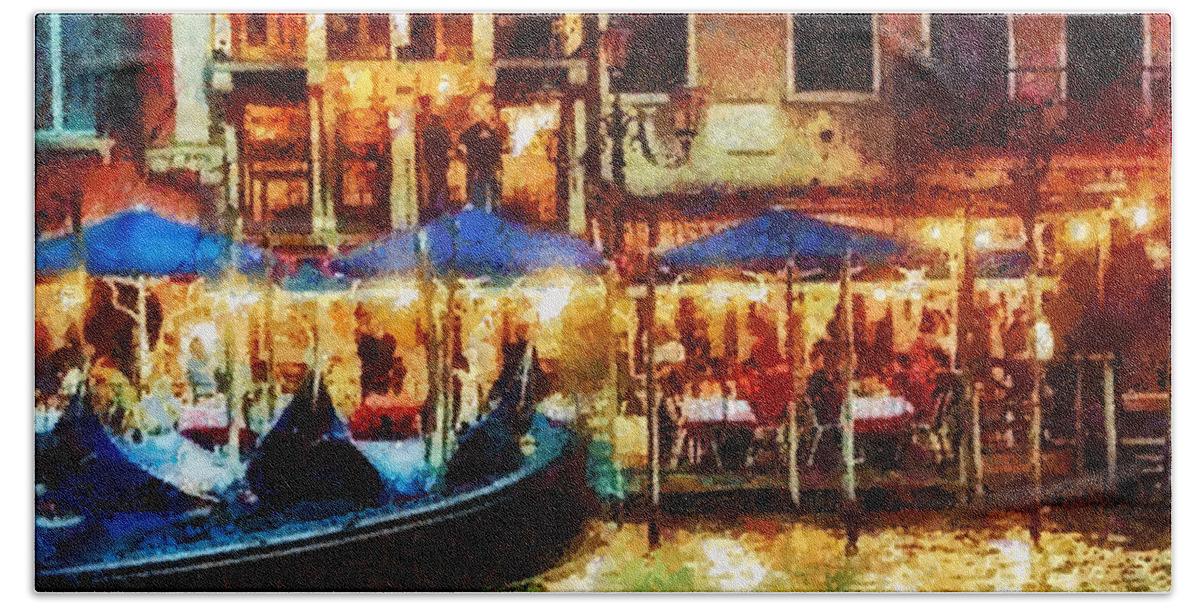 Venice Glow Beach Towel featuring the painting Venice Glow by Mo T
