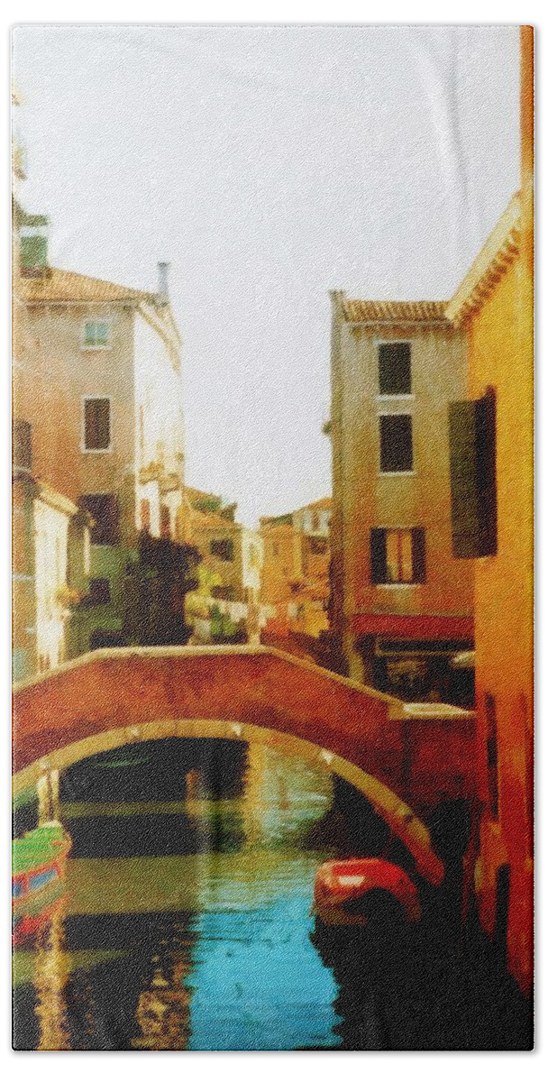 Venice Beach Towel featuring the photograph Venice Italy Canal with Boats and Laundry by Michelle Calkins