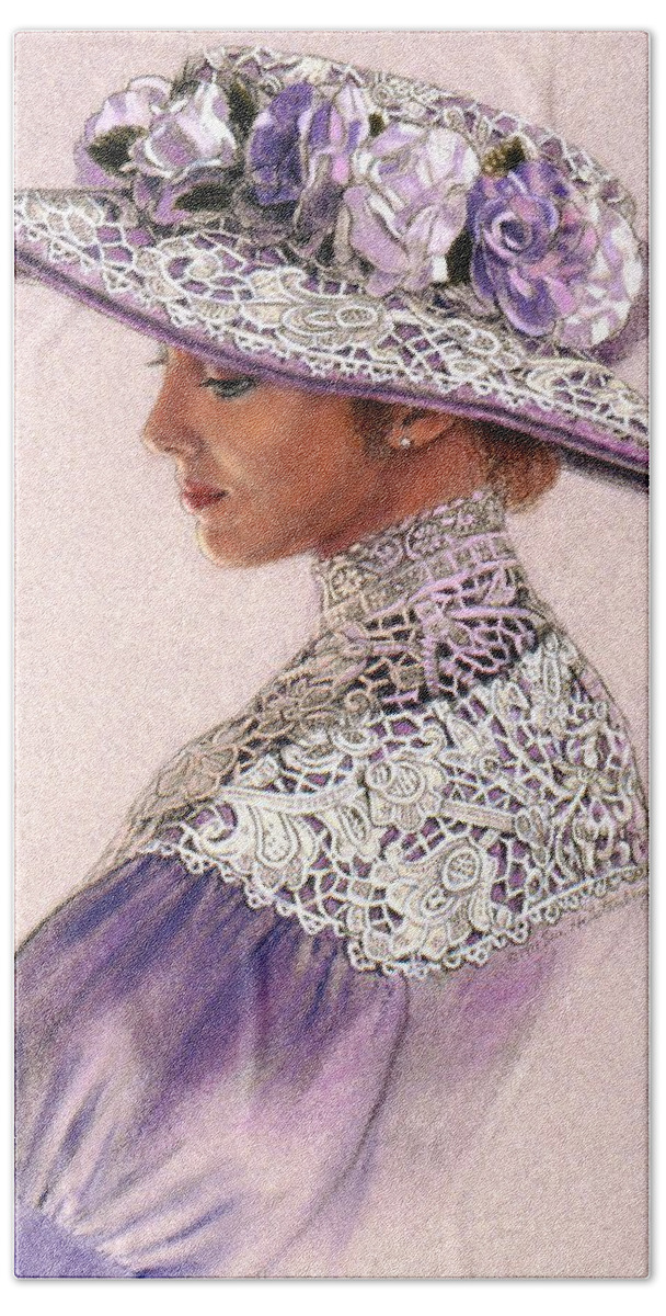 Victorian Lady Beach Towel featuring the painting Victorian Lady in Lavender Lace by Sue Halstenberg