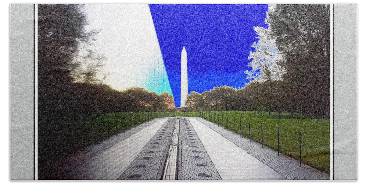 Washington Monument And The Viet Nam Memorial Beach Towel featuring the digital art Viet Nam Memorial and Obelisk by Joe Paradis