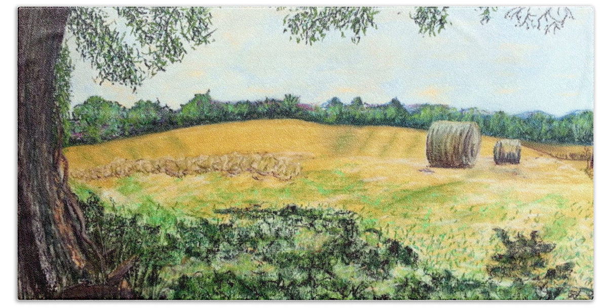 Oak Beach Towel featuring the painting View from the Shade by Brenda Stevens Fanning