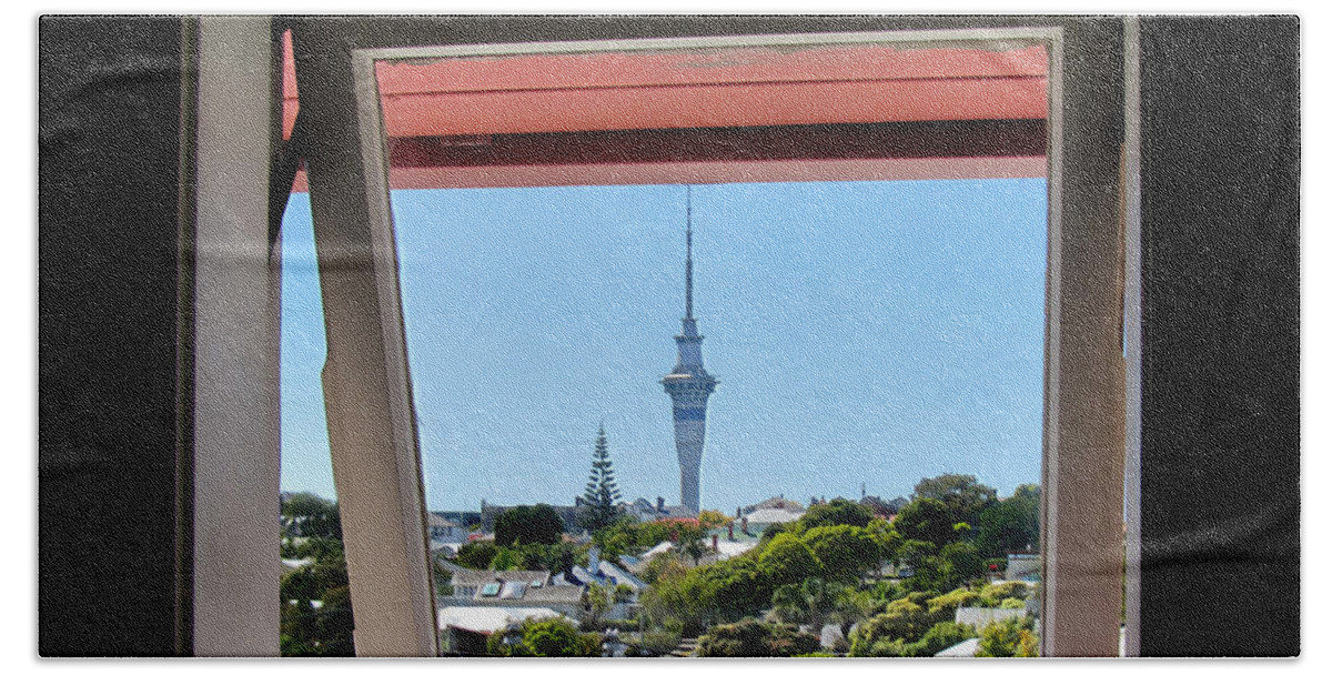 Window Beach Towel featuring the photograph Artist's View in Auckland NZ by Jennie Breeze