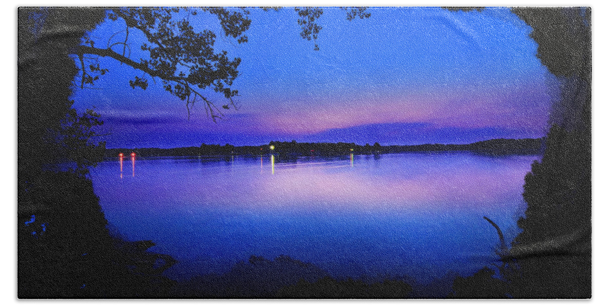 Lake View Beach Towel featuring the photograph View of the Night Lake by Randall Branham