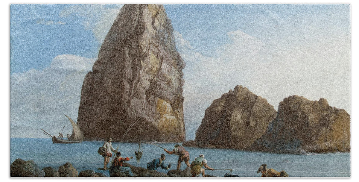 Jean-pierre-louis-laurent Houel Beach Towel featuring the painting View of the Rocks on the Third Island of Cyclops by Jean-Pierre-Louis-Laurent Houel
