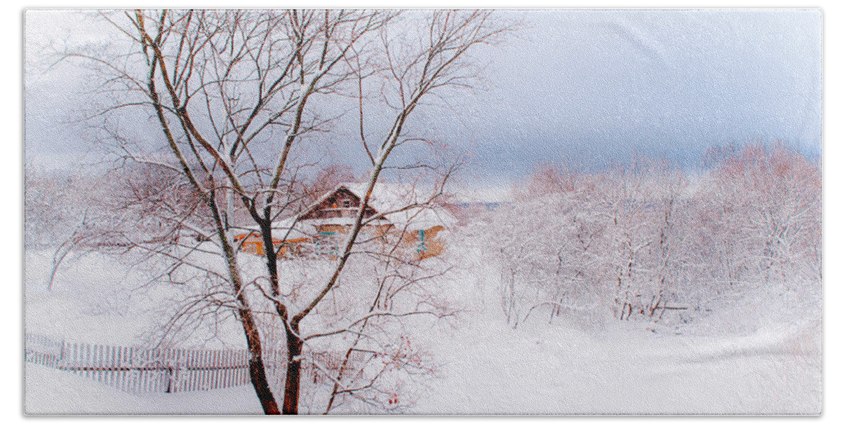 Jenny Rainbow Fine Art Photography Beach Towel featuring the photograph Village under the Snow. Russia by Jenny Rainbow