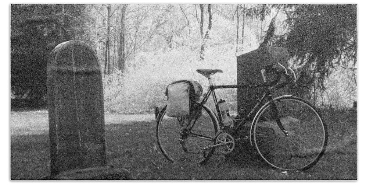 Ancient Beach Towel featuring the photograph Vintage Bicycle In Graveyard by Joyce Wasser