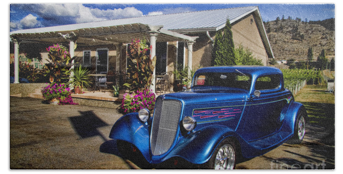 Oliver Twist Beach Sheet featuring the photograph Vintage Ford Coupe at Oliver Twist Winery by David Smith