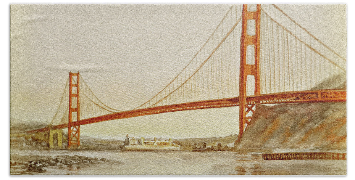 Vintage Beach Towel featuring the painting Vintage Golden Gate Bridge by Irina Sztukowski