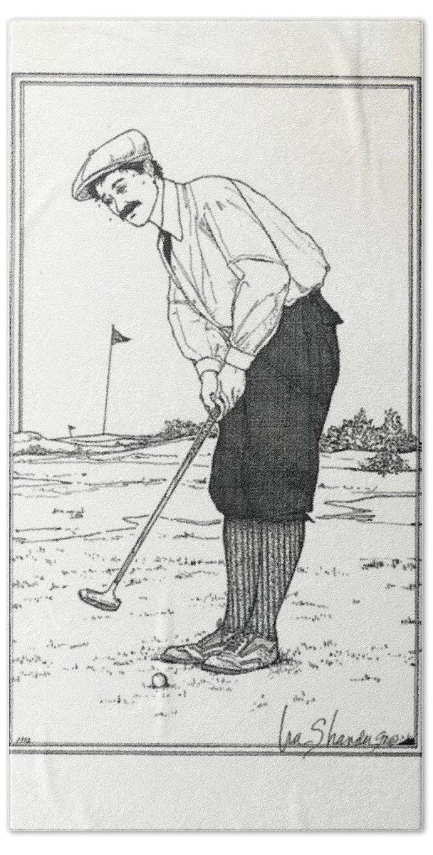 Vintage Golf Beach Towel featuring the drawing Vintage Golfer by Ira Shander