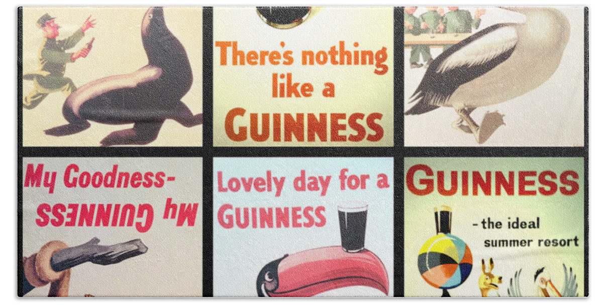 Guinness Collage Beach Towel featuring the digital art Vintage Guinness by Georgia Fowler