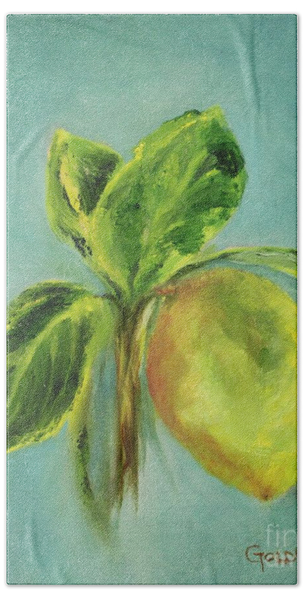 Lemon Beach Towel featuring the painting Vintage Lemon I by Kathy Lynn Goldbach