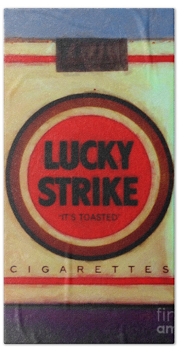 Cigarette Beach Towel featuring the photograph Vintage Lucky Strike Cigarette - Painterly - v1 by Wingsdomain Art and Photography