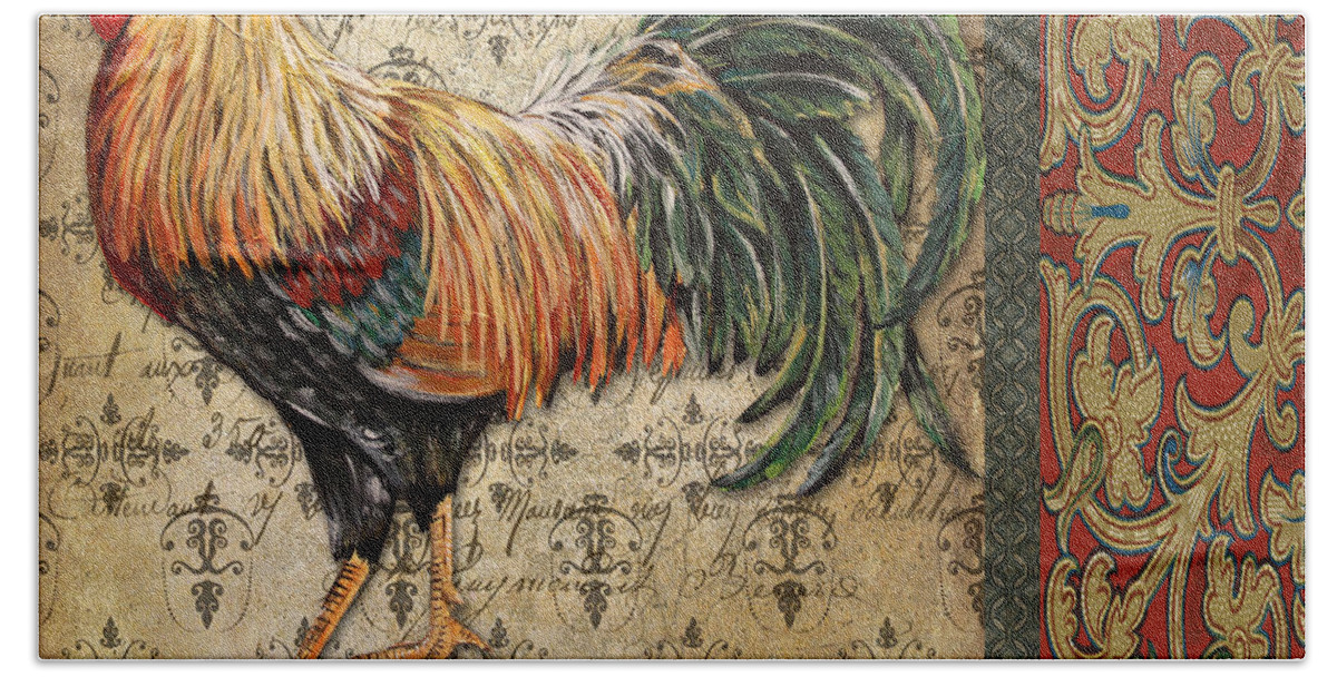Rooster Beach Towel featuring the painting Vintage Rooster-D by Jean Plout