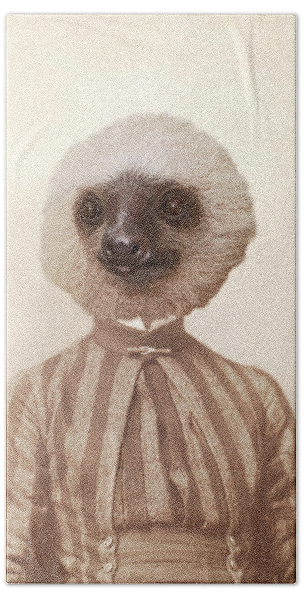 Sloth Beach Towel featuring the photograph Vintage Sloth Girl Portrait by Brooke T Ryan