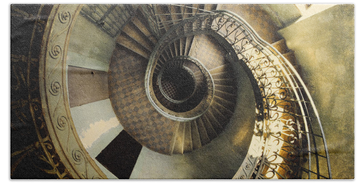 Architecture Beach Sheet featuring the photograph Vintage spiral staircase by Jaroslaw Blaminsky
