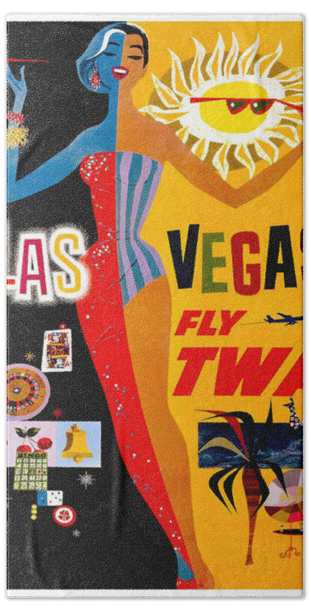 Las Vegas Beach Towel featuring the digital art Vintage Travel Poster - Las Vegas by Georgia Fowler
