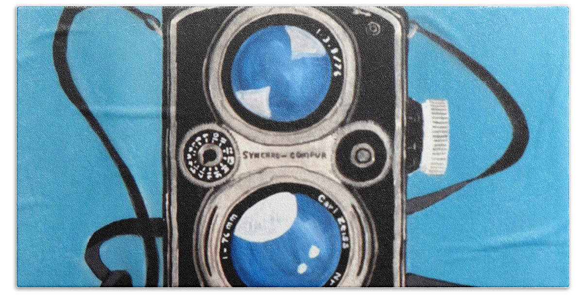 Camera Beach Sheet featuring the painting Vintage View Camera by Karyn Robinson