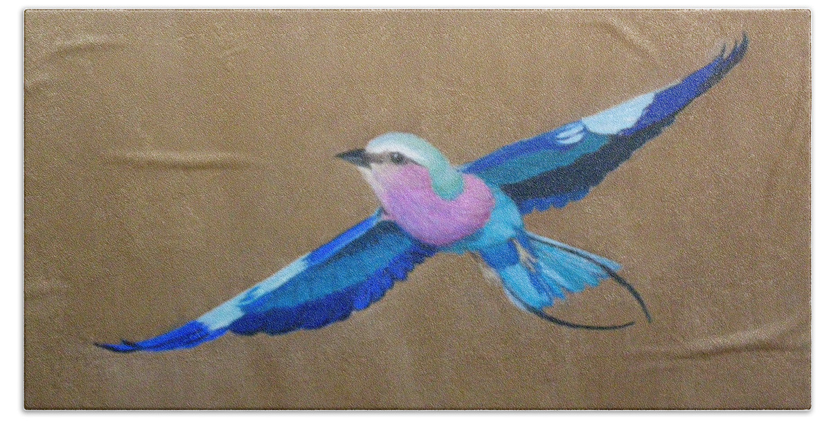 Colorful Bird Beach Sheet featuring the painting Violet-breasted Roller Bird II by Lynn Quinn