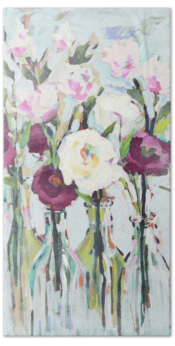 Romantic Beach Towel featuring the painting Violet Romantic Blossoms by Jane Slivka