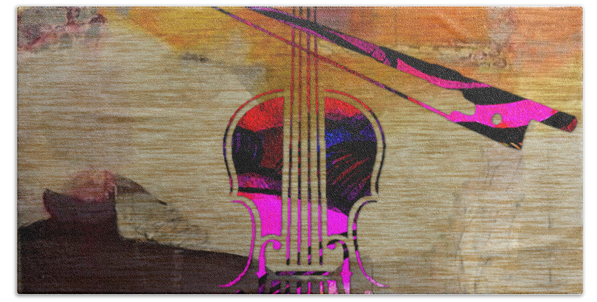 Violin Beach Towel featuring the mixed media Violin and Bow by Marvin Blaine