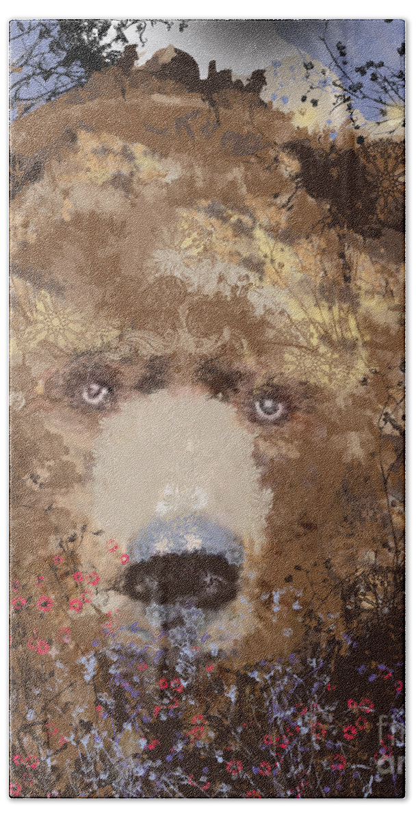 Brown Bear Beach Towel featuring the mixed media Visionary Bear by Kim Prowse